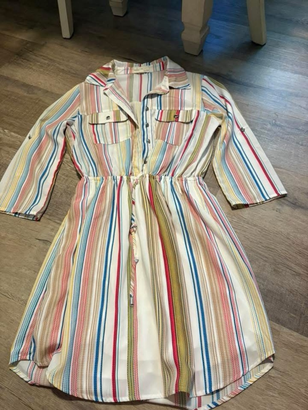 Striped Multicolor Shirt Dress with Drawstring Waist - Kids